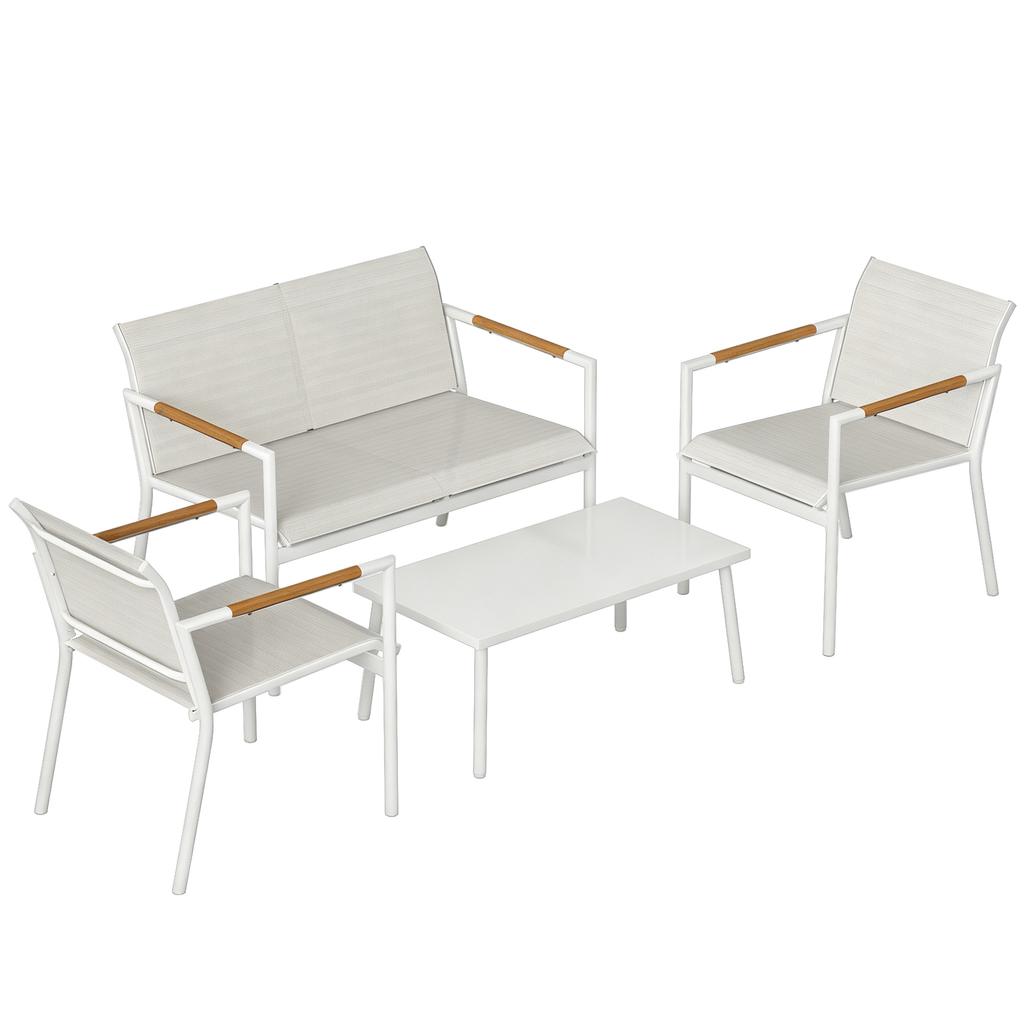 Garden Furniture Set Seating Group For 4 People Breathable Garden Lounge With 2 Seater Sofa 2 Armchairs Metal Table Foot Pads