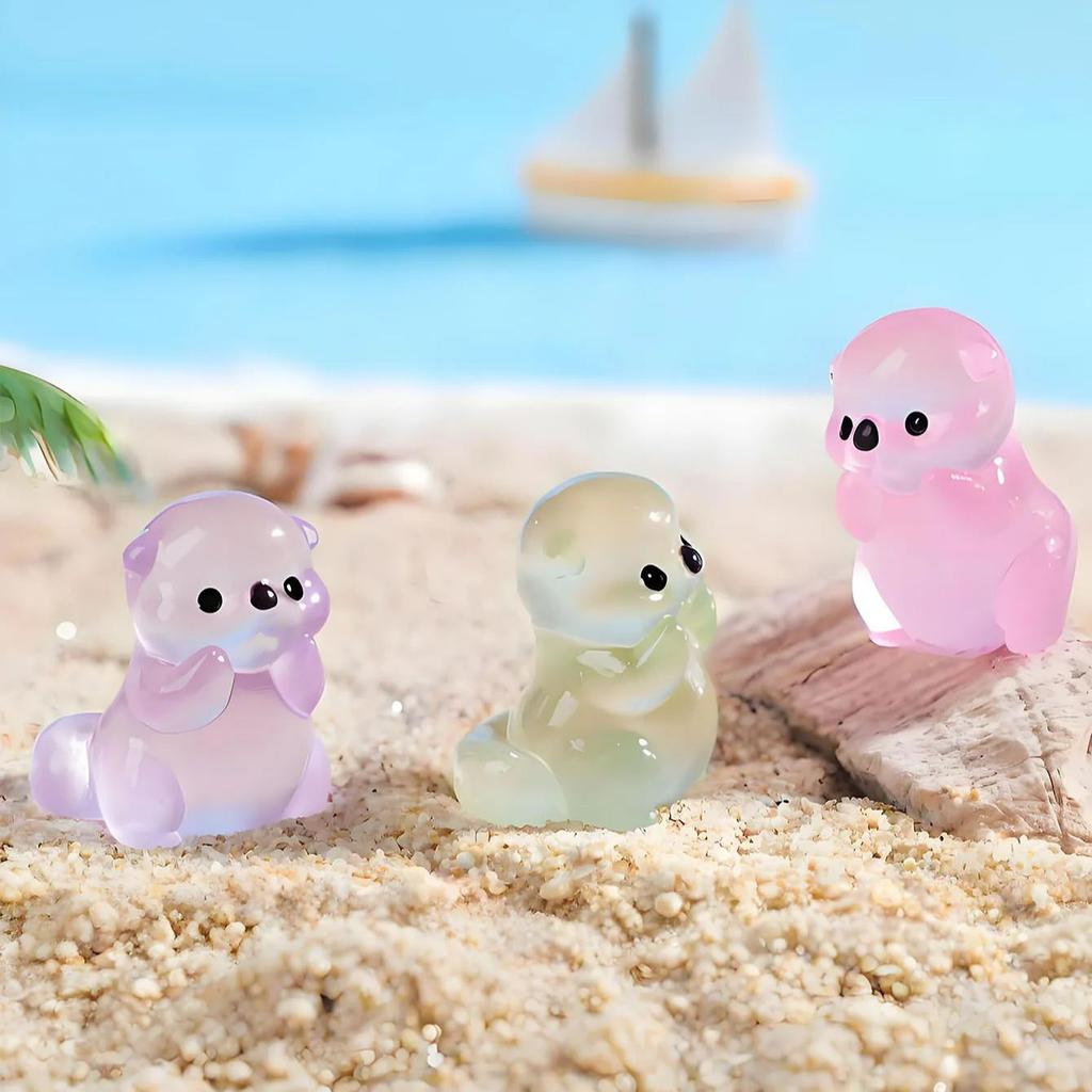 10/20Pcs Luminous Mini Resin Marine Animals Glow In The Dark Cute Sea Otter Animals Small Miniature River Otter Figures For Diy