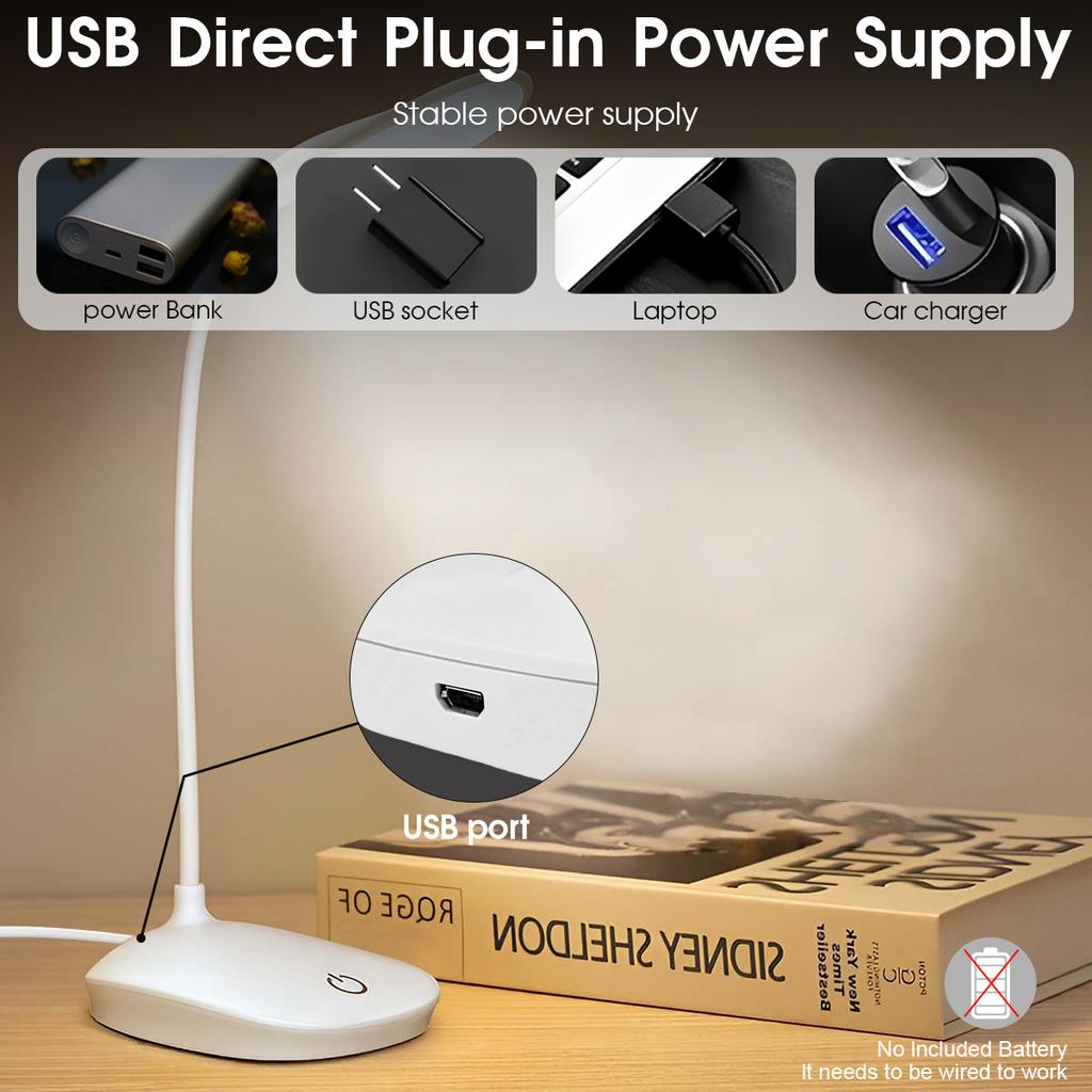 1PC Touch LED Desk Lamp Bedside Reading Lamp Dimmable Warm White Light with Flexible Gooseneck Portable Eye Protection