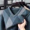 Осенне-зимний свитер с V-образным вырезом, мужской пуловер, базовый свитер, жаккардовый узор в ромбовидную сетку, воротник «куриное сердечко», вязаный свитер