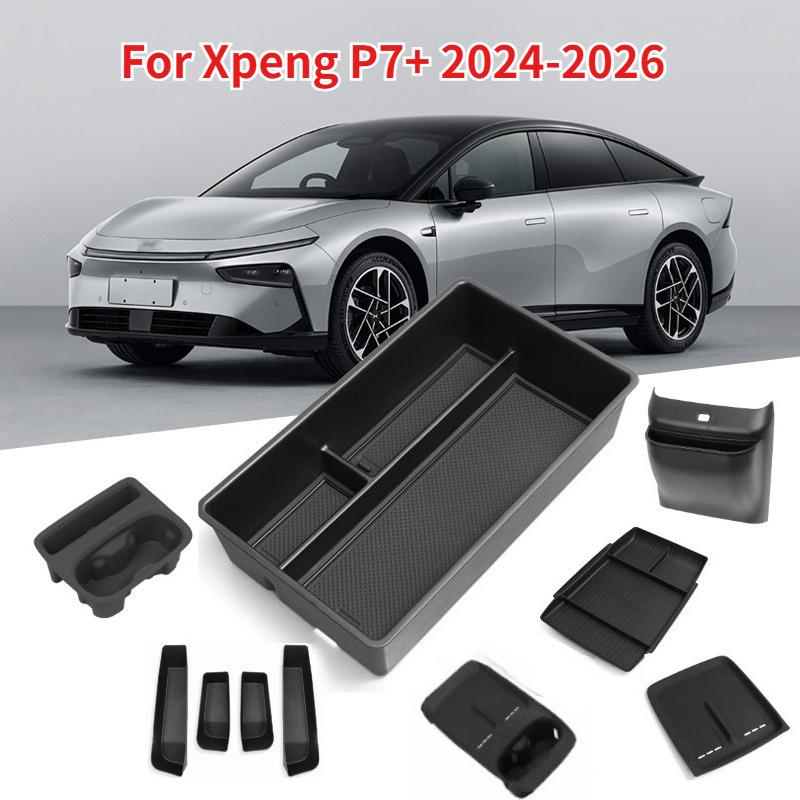 Central Water Cup Holder Storage Box Tray for Xpeng P7+ 2024-2026 Wireless Charging Pad Phone Protective Mat Car Accessories