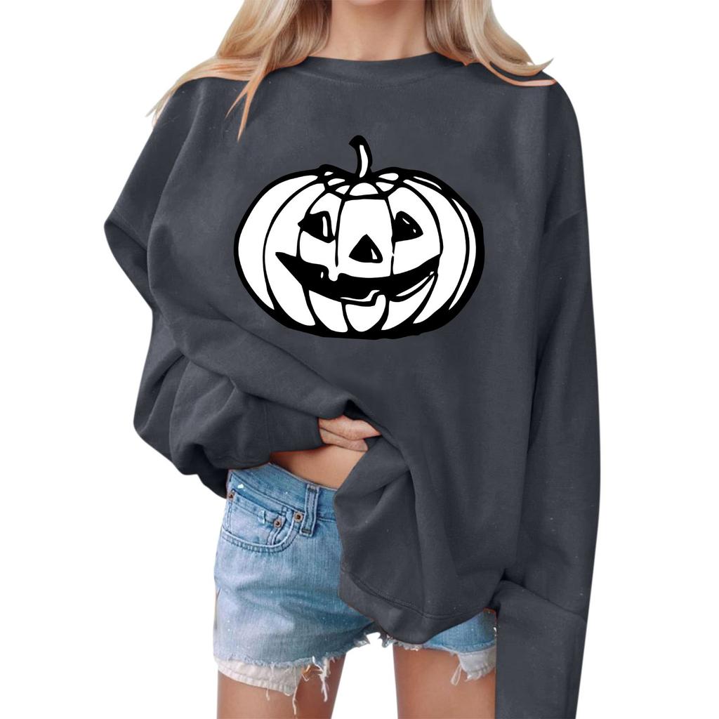 Женские повседневные модные толстовки с длинным рукавом и круглым вырезом с принтом Хэллоуина, пуловер, топ