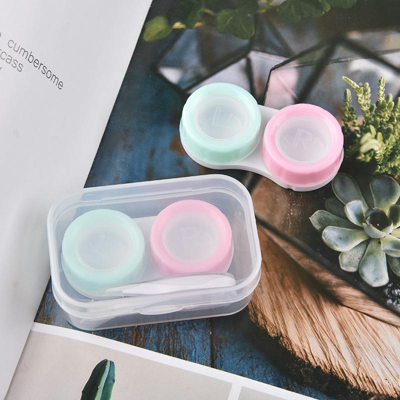 1pcs Candy Color Contact Lens Cases Simple Transparent Portable Eye Contacts Lenses Holder Box Case with Tweezers Wearing Tools