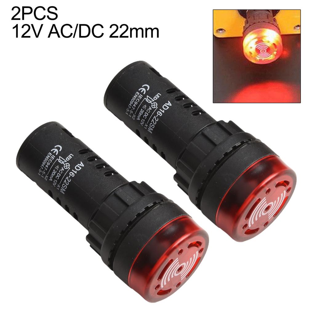 AC/DC 12V Indicator Light with Buzzer Red Flashing Alarm 22mm AD16-22SM Light