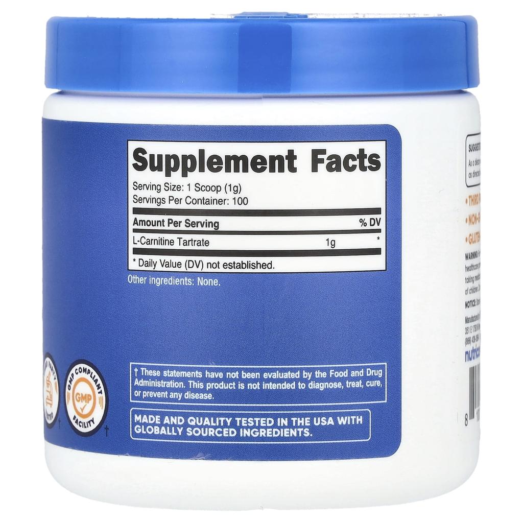 L-Carnitine Tartrate, Unflavored, 100G (3.5Oz)