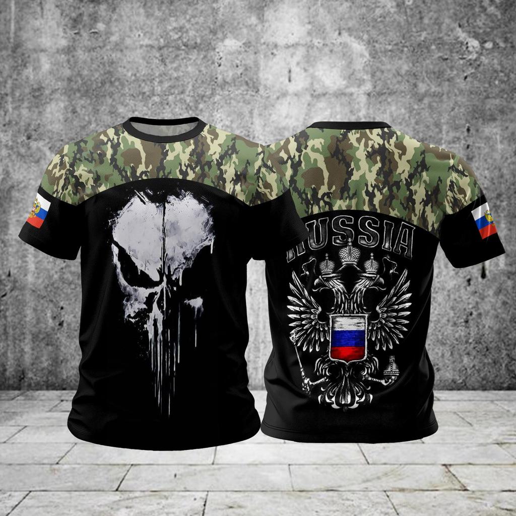 Мужские футболки Россия 3d Футболка с коротким рукавом с российским флагом для мужчин Футболки оверсайз Мужская одежда Летние повседневные спортивные топы