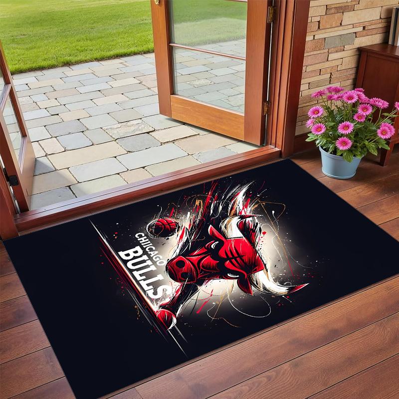 Anti‑Slip Crystal Velvet Floor Rug, Chicago Bulls Design Carpet for Indoor Living Bedroom Home Decoration