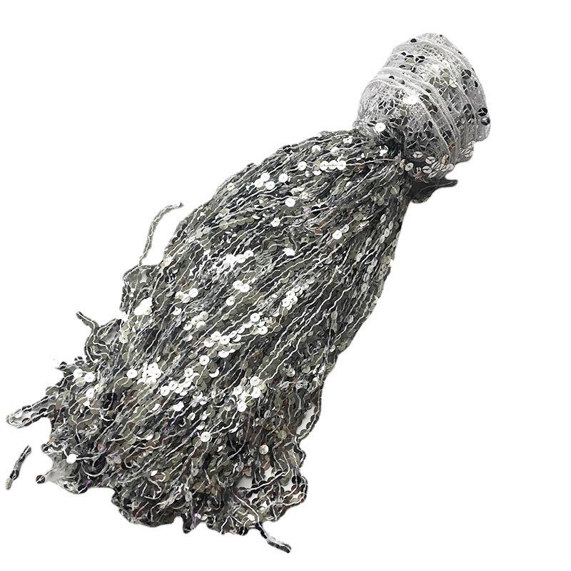 Отделка сценического костюма кружевом с пайетками и кисточками 40 см, 5,9 метра