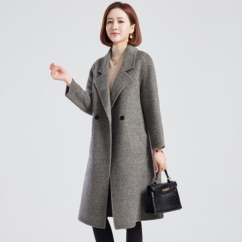 Женское двустороннее пальто средней длины из смесовой шерсти