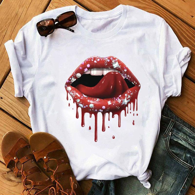Women's Eyelash Print Loose Casual Simple Round Neck Pure Cotton Short Sleeved T-Shirts Lady Tees