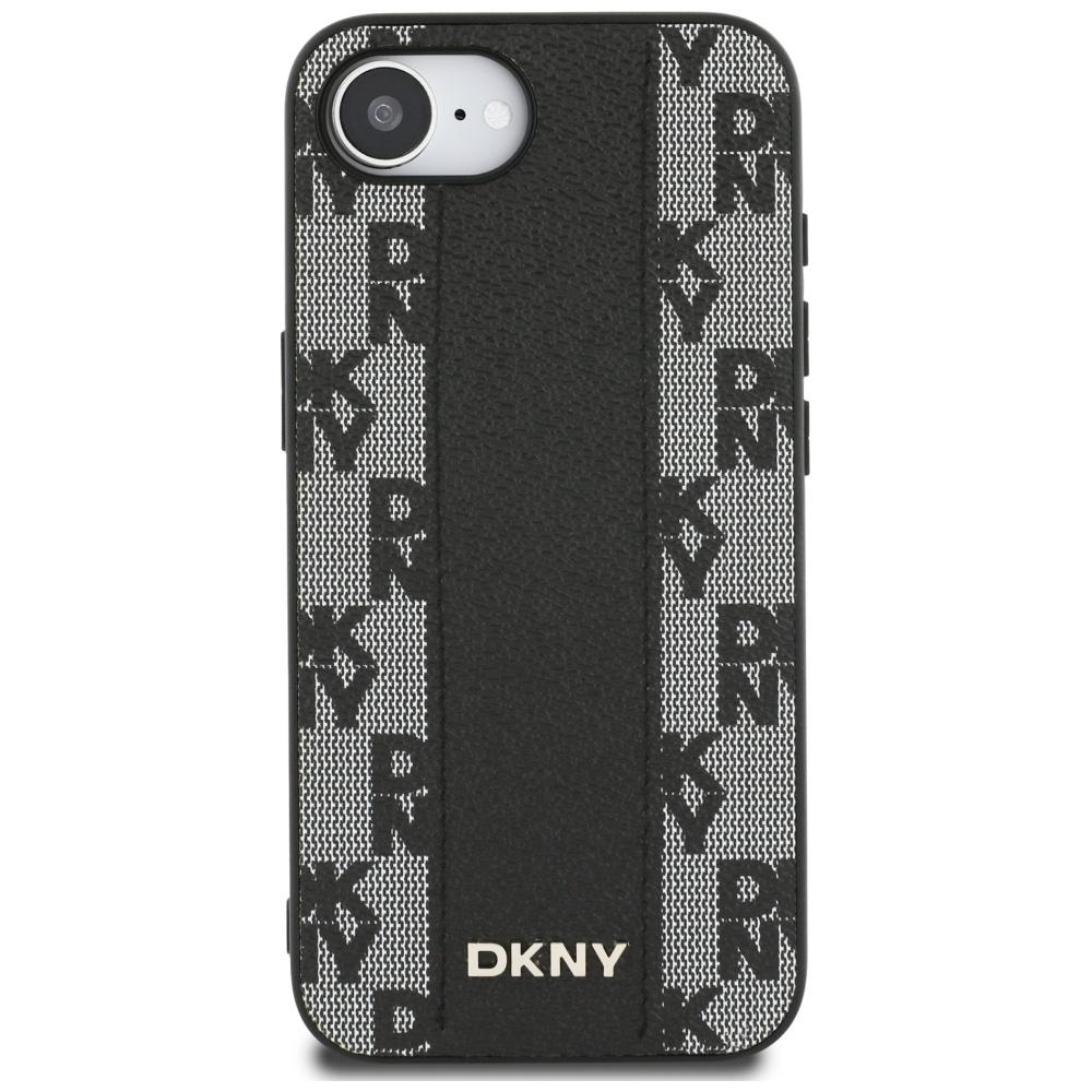 DKNY Leather Checkered Mono Pattern MagSafe Case for iPhone 16e / 17e Black