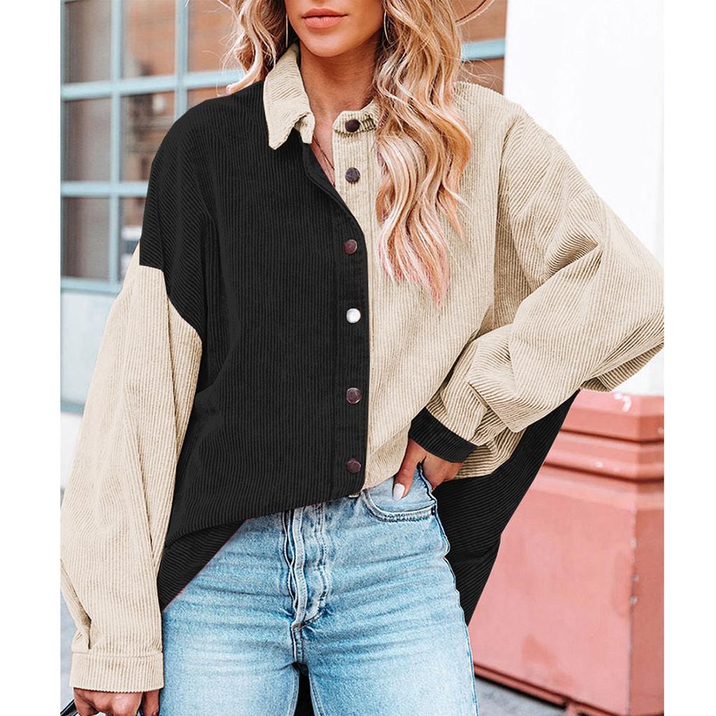 Женская свободная повседневная рубашка с цветными блоками и длинными рукавами на пуговицах с лацканами, верхняя часть, рубашка с длинными рукавами