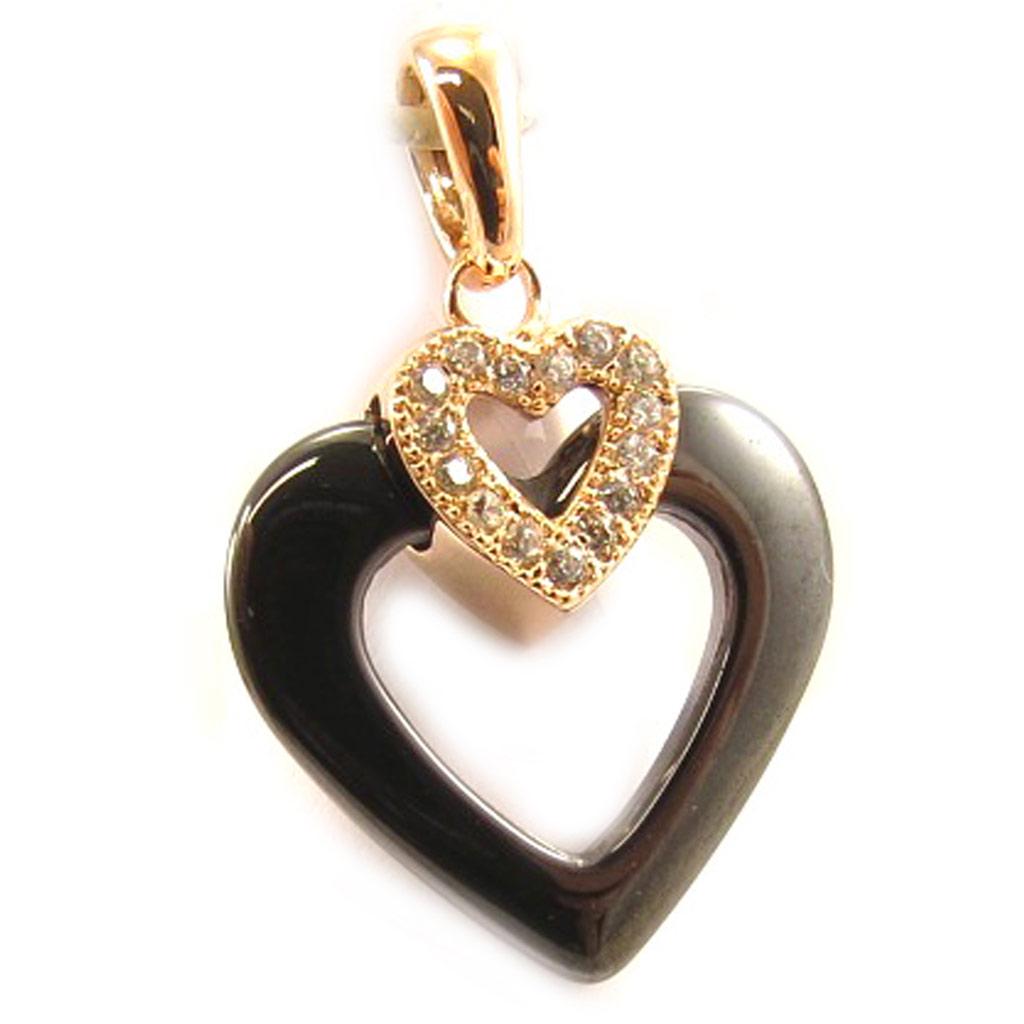 Les Trésors De Lily [L4674] - Позолоченный кулон «Любовь» черный (керамика) розовое золото - 20х15 мм