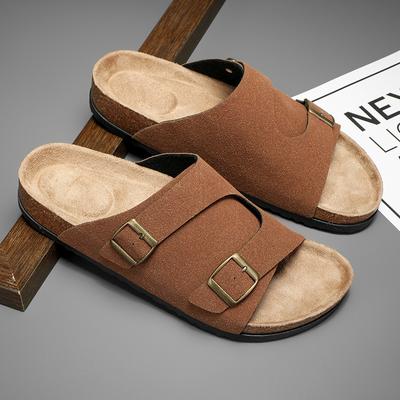 Новые мужские дышащие тапочки, сандалии из нубуковой кожи, качественные пляжные тапочки, повседневные шлепанцы, мужская обувь для пар на открытом воздухе, лето