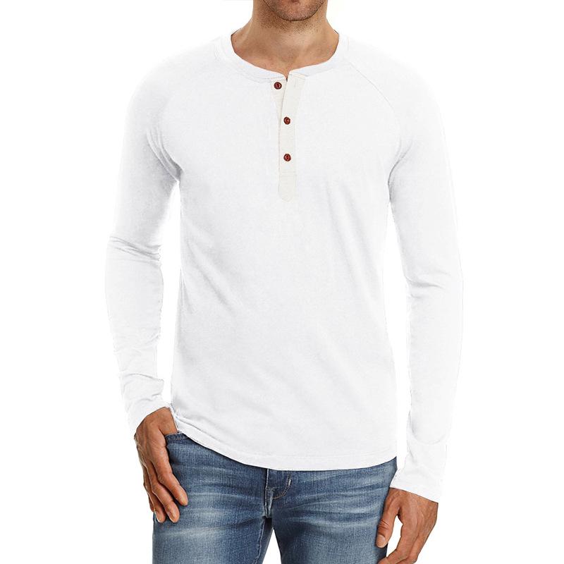 Men's Long-sleeved Shirt Solid Casual Bottom Shirt Slim Fit Round Neck Men's T-shirt