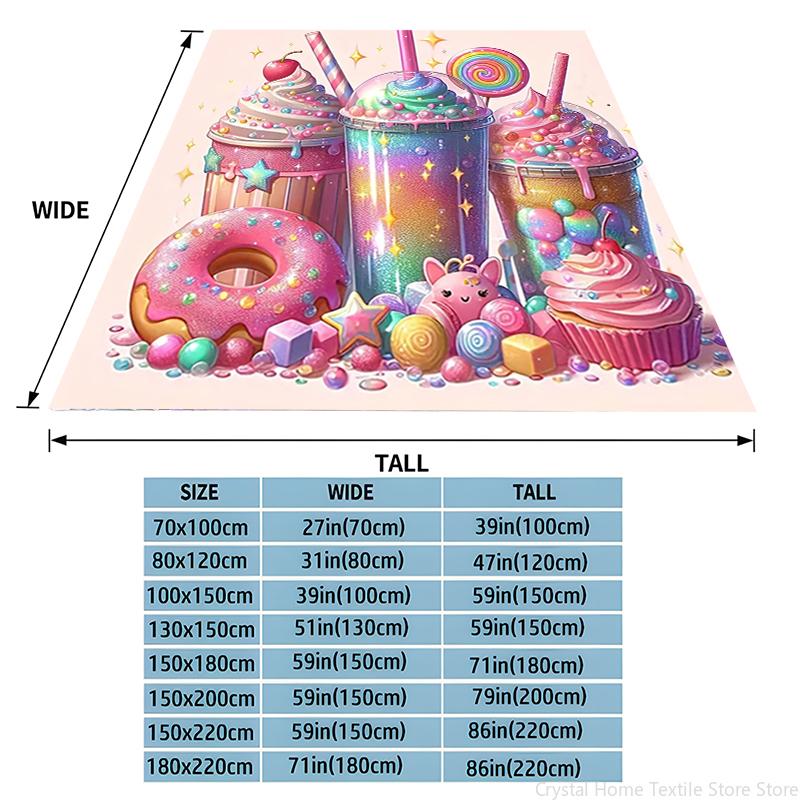 Flannel Throw Blanket Whimsical Ice Cream & Sweets Fantasy,suitable for sofas,beds,offices,travel,camping chairs,warm blanket