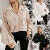 Ladies Spring Summer Lapel Hollow Lantern Sleeve All Match Blouse Lace Shirt Top