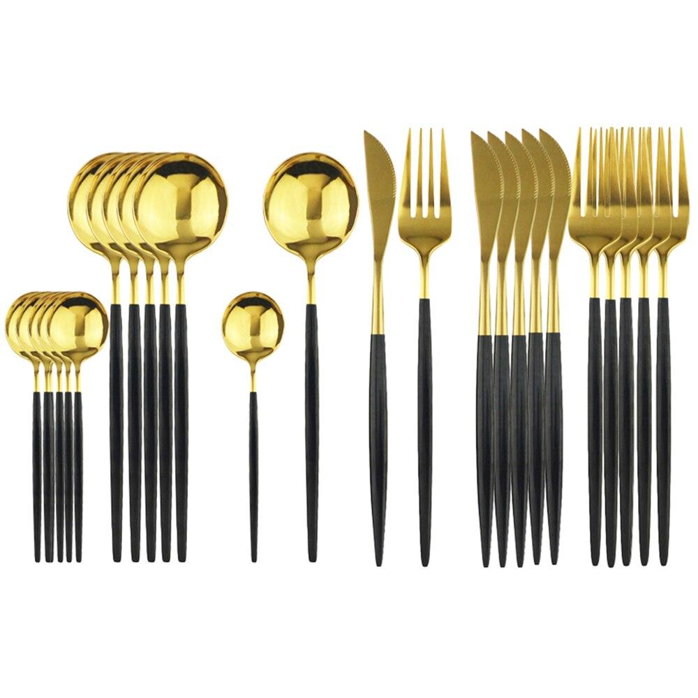 24Pcs Stainless Steel Dinnerware Set Kitchen Green Gold Cutlery Set Knife Fork Spoon Flatware Tableware Minimalist Silverware