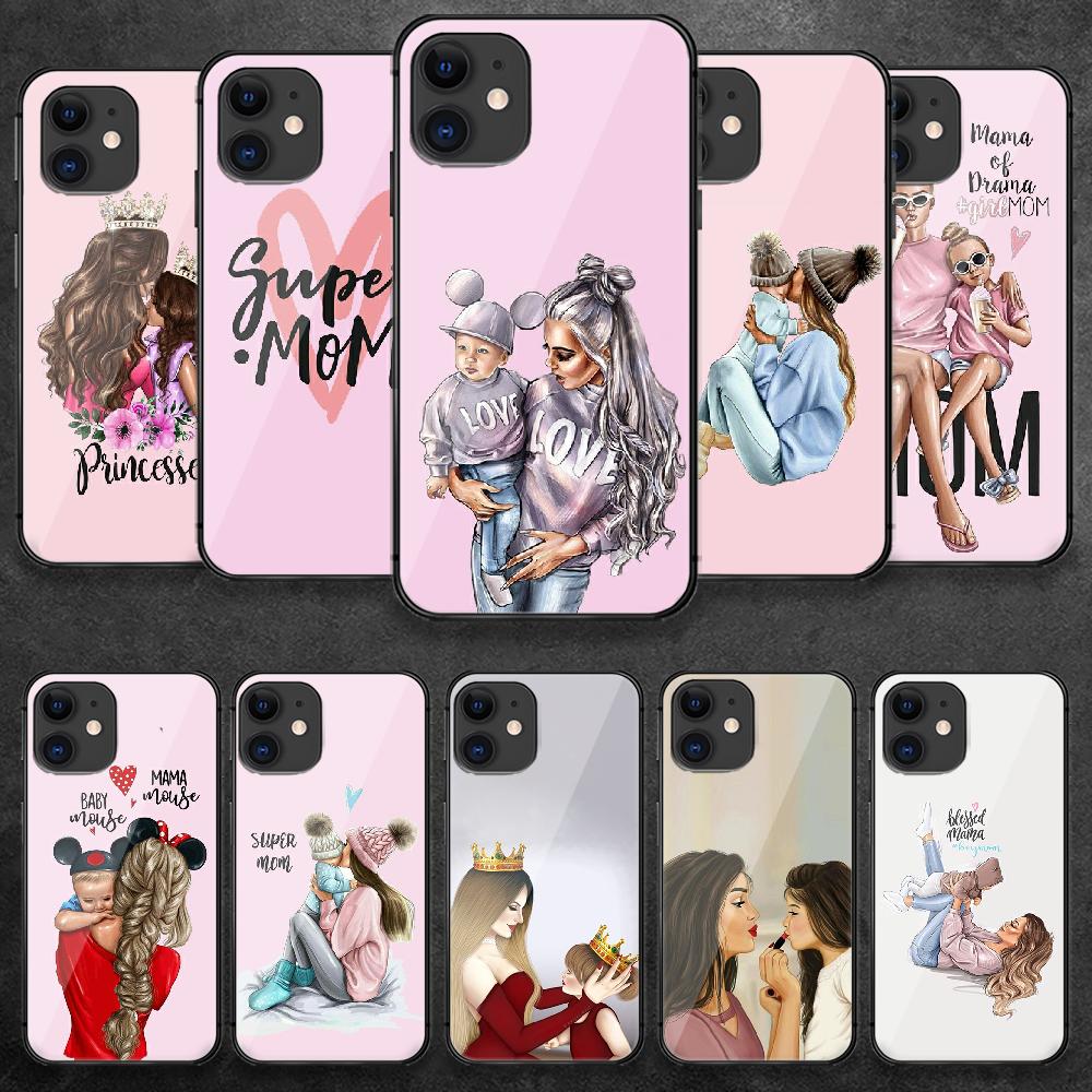 Чехол для телефона из закаленного стекла для мамы и ребенка, мамы для iPhone Samsung Galaxy OnePlus Oppo Xiaomi Redmi Note SA 7 8 9 10 11 12 13 14 20 21 22 53 Pro Max Ultra