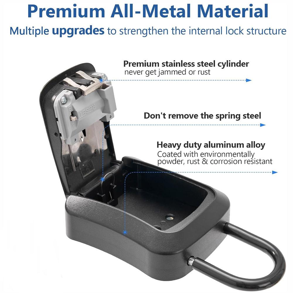 Portable Key Lock Box 4-Digit Combination Safe Detachable Shackle Protective Cover Key Storage For Home Rental Garage Office Realtor Emergency Access
