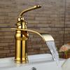 Basin Faucet Solid Brass Gold Waterfall Bathroom Sink Mixer Big Square Spout Tap Torneira Banheiro WF-9273