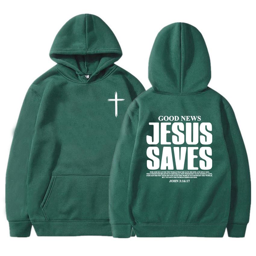 Jesus Saves John Hoodies Christian Bible Verse Sweatshirts Men Women Clothes Winter Comfortable Pocket Pullovers Graphic