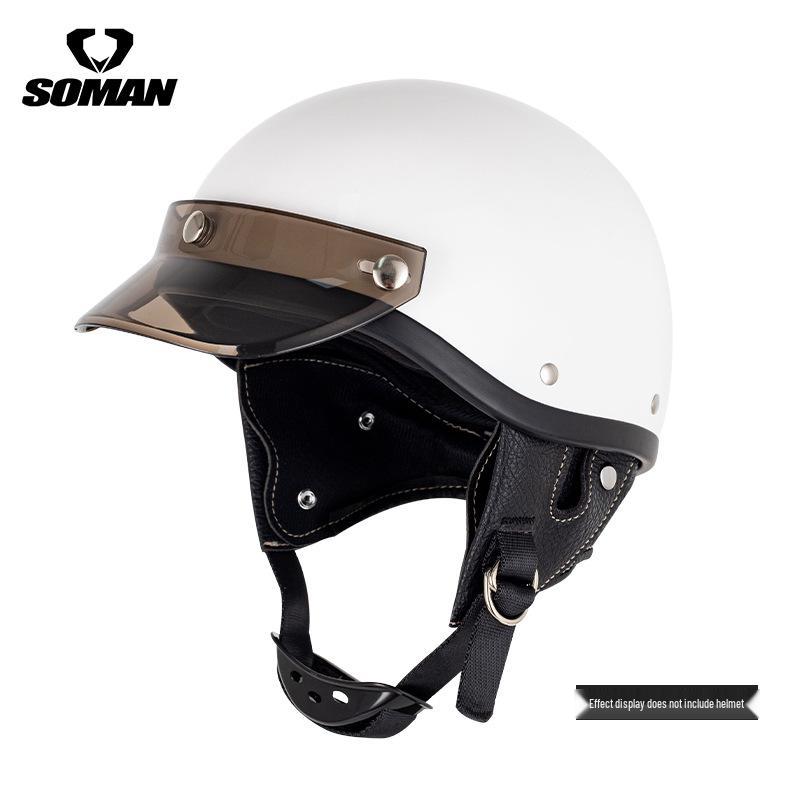 Retro Motorcycle Helmet with Three-Button Sunshade Brim - Half Helmet Design