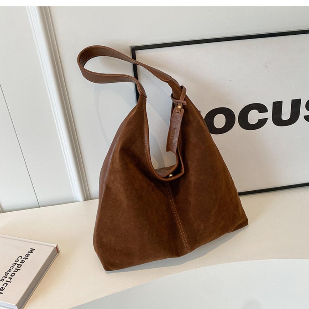Korean Style Suede Tote Bag Solid Color Underarm Packs Casual Large Capacity Handbag  Travel