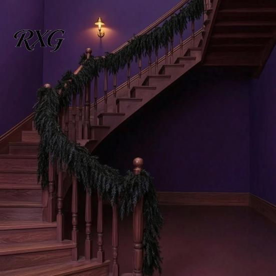 Realistic Artificial Rattan Branches Black Halloween Garland, Spooky Cedar Vine for Mantel Fireplace, Decorative Garland Stairs Gothic Hanging