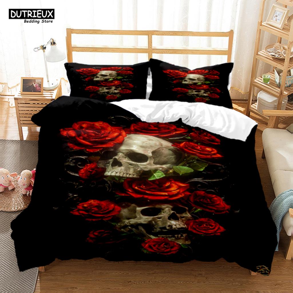 Mysterious Colored Skeleton Bedding Set, Skeleton Duvet Cover Set, Soft Comfortable Breathable Duvet Cover, Bedroom Guest Room