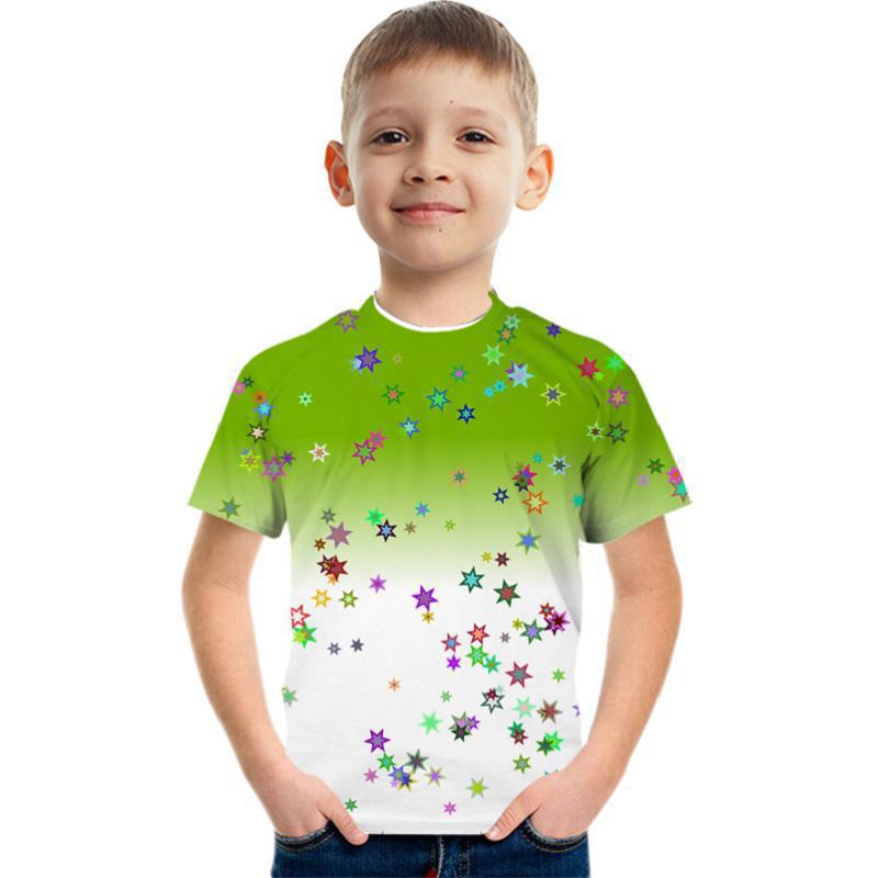 Летний круглый вырез 3D цветной принтованный топ модные повседневные детские футболки для мальчиков с коротким рукавом