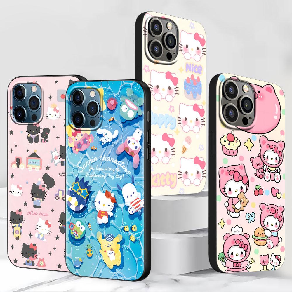 Hello Kitty Kawaii KT Cat Case for Apple iPhone 13 14 Plus 11 12 Mini 15 Pro Max 7 8 SE 2020 X XS XR Silicone Black Phone Cover