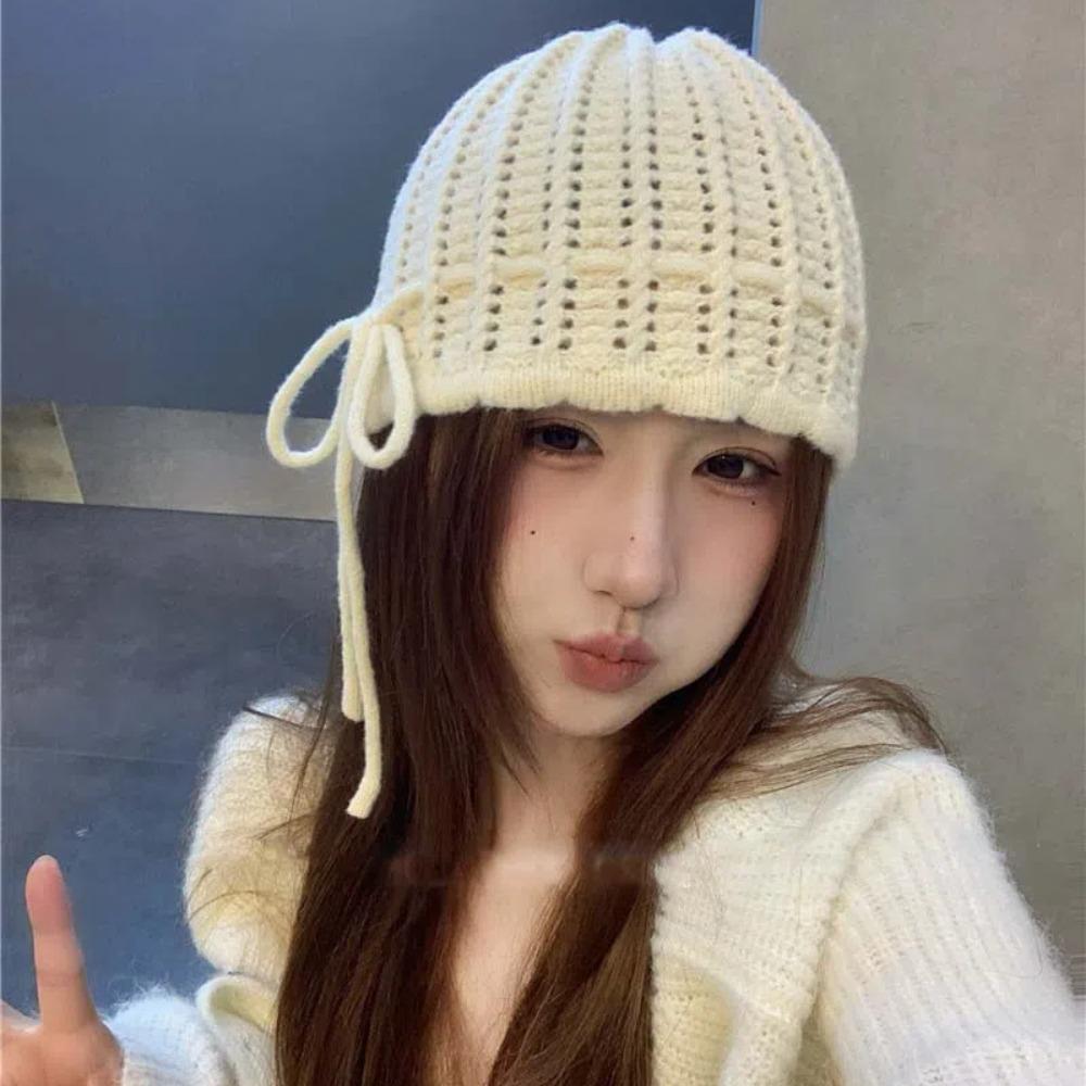 All-match Bow Knitted Hat Korean Style Brimless Beanie Cap Soft Crochet Pullover Cap  Outdoor