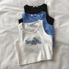 1 Pcs Vest Women's Embroidered Letter Cut Top Breathable Vest Rib Solid Color Street Clothes Punk Clothing Summer LM