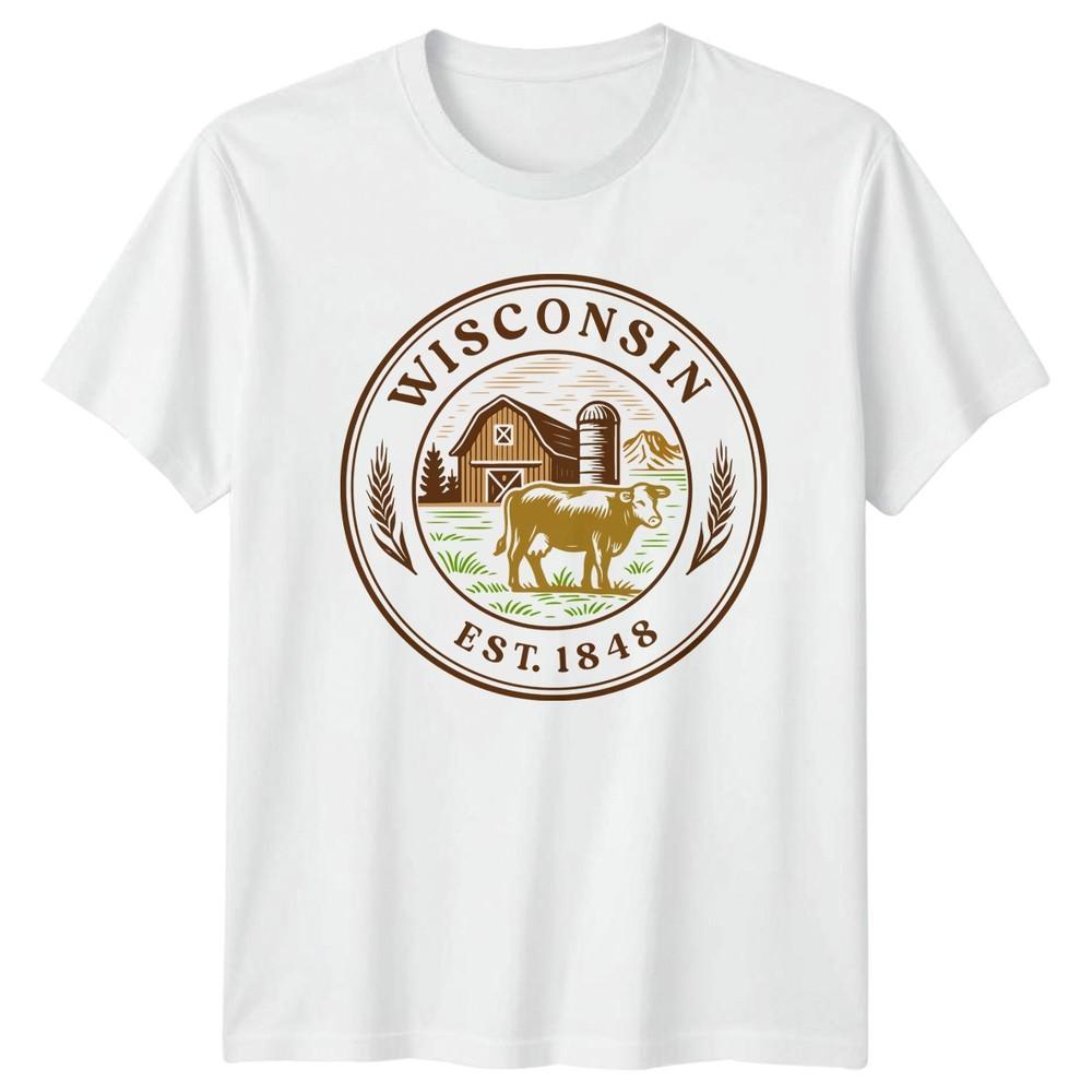 Wisconsin Est 1848 Farm Design TShirt State Seal Dairy Farm Gift For Him And Her