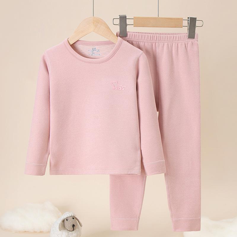 2025 Autumn/Winter Children's Double-Sided Brushed Wool Silk Warm Underwear Set for Boys and Girls