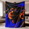 1pc Vibrant Damask Monkey Music-Themed Flannel Throw Blanket | Machine Washable, All-Season Cozy Blanket with HD Digital Print for Home, Bedroom, Offi