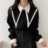 Vintage Shirts Women Korean Patchwork Black Long Sleeve Blouses Office Ladies Elegant Red Casual Chiffon Tops