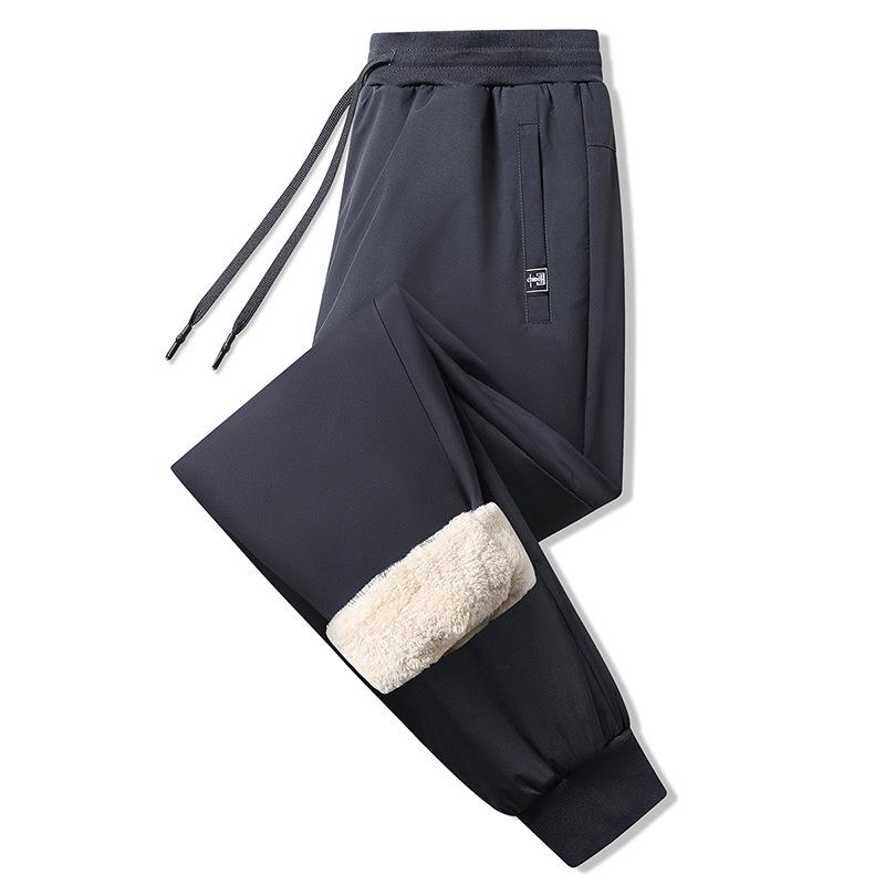 Men's Fleece-Lined Thickened Loose-Fit Trousers for Autumn and Winter Warmness-Retaining Cuffed Leggings Shearling Fleece Casual Long Trousers for Men