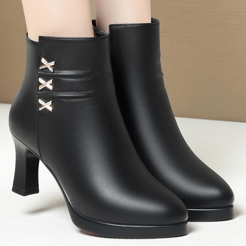 2024 New Fashion Warm Winter Women's Boots Autumn Platform Ankle Boots Women's Pointed Toe Thin Heel Zipper Casual Women's Shoes