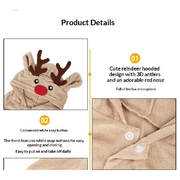Reindeer One-Piece Four-Legged Pet Outfit for Small to Medium Dogs Christmas Theme Pet Clothes