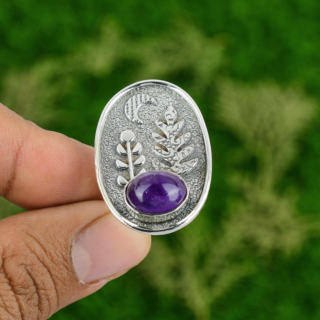 Gift For Her 925 Silver Natural African Amethyst Multi Stone Adjustable Ring