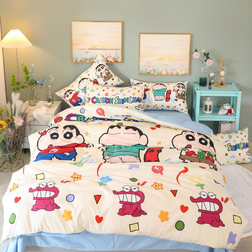 Мультяшный пододеяльник Crayon Shin-chan с наволочкой, милый комплект постельного белья для мальчика и девочки, домашняя спальня 2/3 шт.