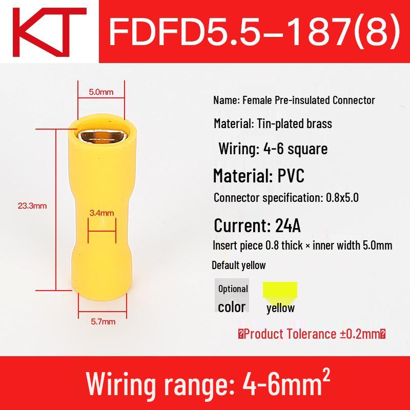 KT Keshitong Полностью изолированные обжимные клеммы для проводов, FDFD5.5-187-250-375, Упаковка 500 шт.