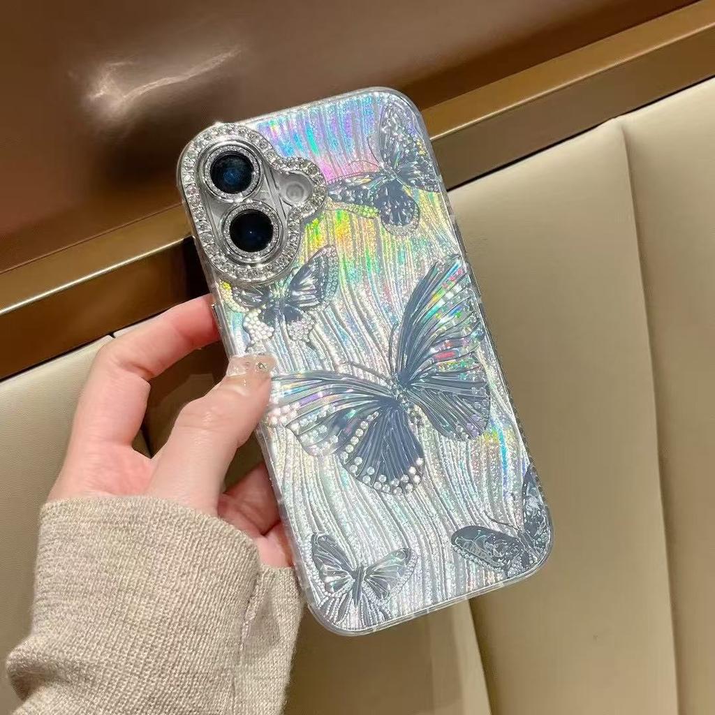 Applicable To Apple 16proMax Laser Love Phone Case IPhone 15 Butterfly Ripples 14 Advanced Sense Protection Case