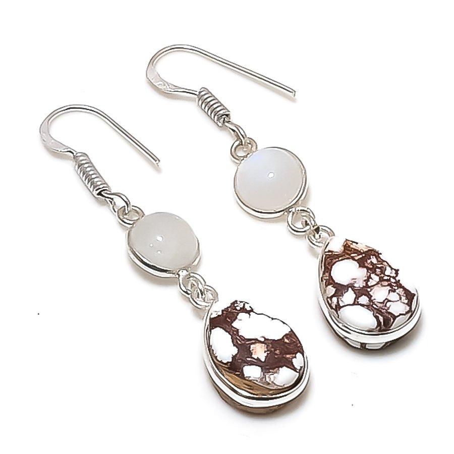 Натуральная Дикая Лошадь, Лунный Камень, Серьга из Стерлингового Серебра 925 пробы 1,97" AE-11722