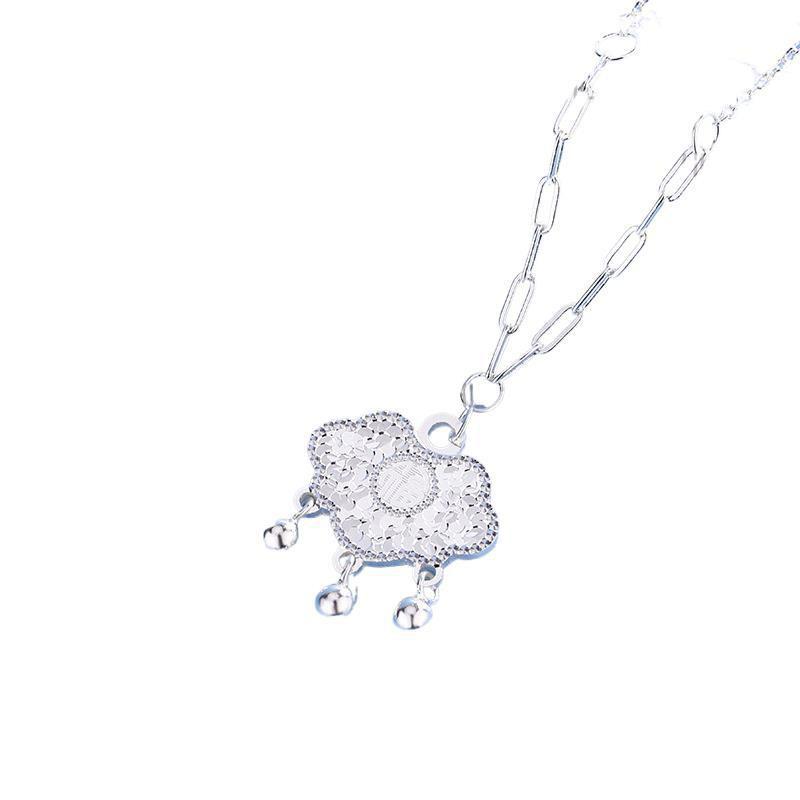 Sterling Necklace Women Vintage Minimalist Lucky Lock Bell Pendant Gift Girlfriend