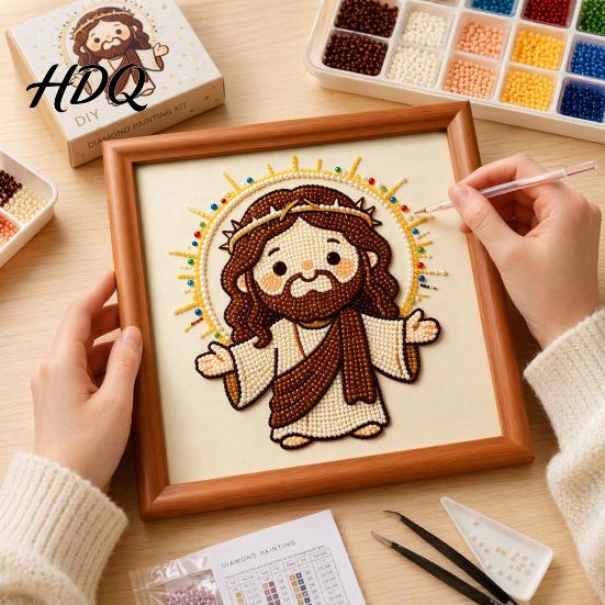 Beginner Faux Pearl Art Set Jesus Painting Kit DIY Handmade Rhinestone Faith-themed