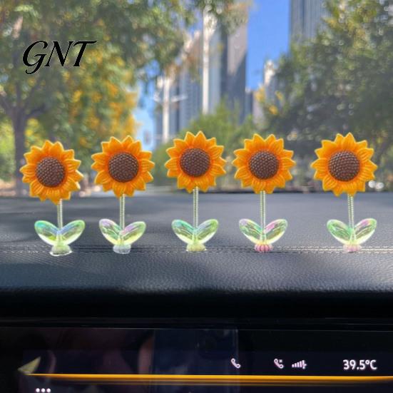 Cute Flower Accessories 5Pcs Wobble Sunflower Car Dashboard Decor, Resin Spring Ornament Interior Aesthetic with Non Slip Adhesive, Shaking for Office