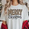 Cute Christmas Leopard Print Shirt, Christmas Gift Shirt, Holiday Season Sweatshirt, Long Sleeve Tee, Xmas Family Matching Outfit